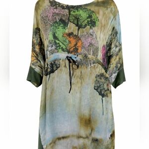 Uncle Frank Anthropologie Retro Floral Forest Print  Dress Size Small